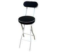 Taburete de Bar Plegable, Silla de Altura de Mostrador con Asiento Acolchado, 55/60/65cm Taburete de Cocina Redondo Portátil con Respaldo, Taburete Plegable para Adultos Isla Exterior (Color : Black+