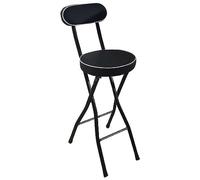 Taburete de Bar Plegable, Silla de Altura de Mostrador con Asiento Acolchado, 55/60/65cm Taburete de Cocina Redondo Portátil con Respaldo, Taburete Plegable para Adultos Isla Exterior (Color : Zwart