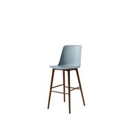 Taburete de Bar Rely HW133 con Respaldo Alto en Nuez Lacado y Azul Claro