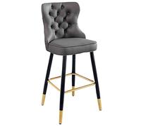 Taburete De Bar Silla Retro, Taburete De Bar De Recepción De Oficina De Cocina, Asiento De Tela Tecnológica con Respaldo De Botones, Reposapiés Dorado Y Marcos Cuadrados(Size:56 cm,Color:Gris)