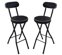 Taburete de Bar, Taburete Plegable para Desayuno y Cocina, 22, 24 y 26 Pulgadas, Color Negro, Silla Alta Acolchada Plegable con Respaldo y reposapiés, portátil para Interiores, Exteriores y