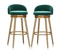 Taburete de Bar tapizado en Terciopelo, Giratorio 360°, Base de Metal Dorado, para Pub, Cocina y cafetería. Juego de 2, Altura del Asiento 65 cm, Color Gris.