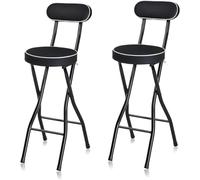 Taburete de bares portátiles con respaldo y reposapiés, silla plegable de altura de mostrador con marco de acero para el desayuno de la isla de cocina en casa, 2 piezas negras, 60 cm/24 pulgadas
