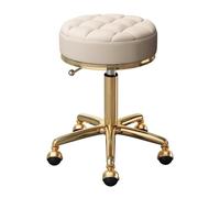 Taburete de belleza, asiento giratorio ajustable de piel sintética y marco dorado de acero inoxidable, silla versátil para salón y spa