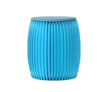 Taburete de cartón plegable multifuncional en forma de tambor azul que ahorra espacio, muebles creativos para decoración del hogar, diseño portátil y elegante