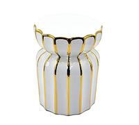 Taburete de cerámica chapado en titanio al vacío blanco con borde dorado, taburete for cambiar zapatos, taburete de cerámica for el hogar, taburete for decoración de jardín, tanto for interiores como