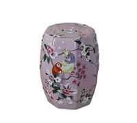 Taburete de cerámica con forma de tambor ， Taburete de tocador y taburete for cambiar zapatos pintados estilo retro europeo, pequeño cerámica fresca pintado a mano, muelle porcelana bordado(Pink)