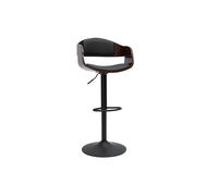 Taburete de cocina de diseño regulable negro con madera oscura EUSTACHE