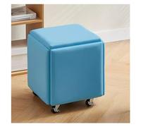 Taburete de cubo azul 5 en 1 con ruedas giratorias, otomana apilable para sofá, reposapiés móvil, silla giratoria para sala de estar, solución versátil de muebles