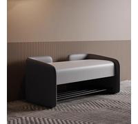 Taburete de dormitorio gris claro con estante de almacenamiento, banco de entrada duradero resistente a los arañazos para zapatos, perfecto para pasillo y sala de estar (80 cm)