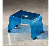 Taburete de ducha de acrílico transparente para baño, reposapiés antideslizante e impermeable, silla pequeña sin respaldo, asiento de ducha de 33 x 22 x 20 cm, color azul transparente