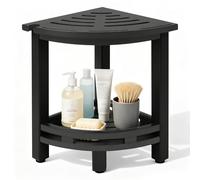 Taburete de ducha de esquina de polietileno de alta densidad para afeitarse las piernas, taburete de ducha impermeable con estante de almacenamiento para baño, color negro
