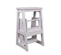 Taburete de escalera plegable de 3 niveles, taburete portátil de madera para adultos, taburete versátil y banco de zapatos para interiores, cocina y baño, estante para flores, acabado blanco