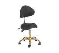 Physa Taburete de estética Ruedas Regulable en Altura 51-65 cm Giratoria 360° para hasta 150 kg en Negro y Dorado Taburete para estética Taburete de Oficina Silla cosmética Banqueta de Trabajo