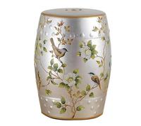 Taburete De Jardín De Cerámica 28x46cm Taburete Decorativo De Jardín De Cerámica Exquisitos Diseños De Motivos Hechos A Mano Taburete De Cerámica con Forma De Tambor para Balcón(Silver)