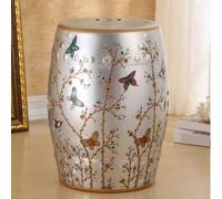 Taburete de jardín de cerámica, diseño de tambor hueco pintado a mano con motivos florales y de vida silvestre para decoración de interiores y exteriores