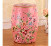 Taburete de jardín de cerámica, pintado a mano, diseño floral y pájaro, forma de tambor versátil para decoración de interiores y exteriores