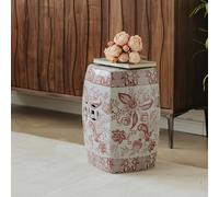 Taburete de jardín de cerámica roja y blanca, mesa auxiliar decorativa para interiores y exteriores, decoración clásica de patio con patrón floral chino
