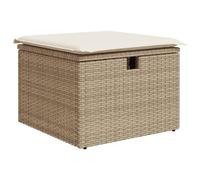 Taburete de jardín de polirratán con almohada, beige, 55 x 55 x 37 cm, con | Polirratán resistente a la condición, acero con recubrimiento en polvo, caja de almacenamiento debajo del asiento