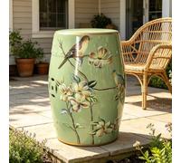 Taburete de Jardín Decorativo Cerámica,Soporte para Plantas y Mesa Auxiliar | Taburete de Porcelana en Forma de Tambor para Salón, Terraza y Balcón, Soporta hasta 150kg(Green B)