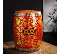 Taburete de jardín tambor en cerámica decorativa con estampado de flores doradas, reposapiés redondo de porcelana para cambiar zapatos, taburete de sofá, mesa auxiliar para sala de estar.(Red)