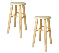 Taburete de Madera, banqueta de Madera Natural sin Tratar 48x24cm con reposapiés, Asiento para Todo Uso, hogar, Cocina, salón, Jardin, decoración. (2X Redondo - 47x24cm)