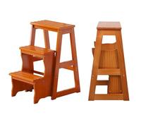 Taburete De Madera De 3 Escalones Para Adultos, Escalera Plegable Portátil Sólida, Soporte De Exhibición De Taburete Convertible Para Oficina, Hogar, Cocina Y Uso Al Ai(Size:64cm(25.2"),Color:Nogal)