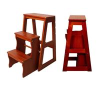 Taburete De Madera De 3 Escalones Para Adultos, Escalera Plegable Portátil Sólida, Soporte De Exhibición De Taburete Convertible Para Oficina, Hogar, Cocina Y Uso Al Ai(Size:64cm(25.2"),Color:Borgoña)