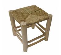 Taburete De Madera Estilo Escandinavo Con Hojas De Palma Trenzadas 30x30 Cm