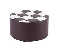 Taburete de madera hecho a mano, pequeño otomano, redondo, para maquillaje, mesa de café, reposapiés con piel sintética de cera de aceite, tamaño mediano