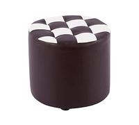 Taburete de madera hecho a mano, pequeño otomano, redondo, para maquillaje, mesa de café, reposapiés con piel sintética de cera de aceite, tamaño mediano