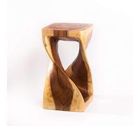 Taburete de madera natural y maciza con forma en espiral, 50 x 28 x 28 cm, adecuado también como mesa auxiliar, soporte para flores o macetas