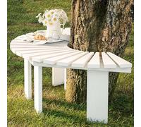 Taburete de madera para jardín al aire libre, banco de árbol envolvente, muebles, silla de asiento para césped, patio, parque, porche, patio trasero, bancos - semicircular redondo(Blanco,Half Round)