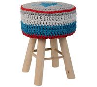Taburete De Madera Y Algodón Trenzado Azul