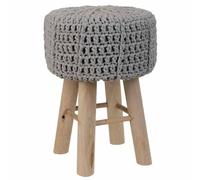 Taburete De Madera Y Algodón Trenzado Gris