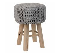 Taburete de madera y algodón trenzado gris 32x32x44h cm