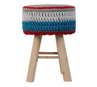Taburete de madera y algodón trenzado multicolor 32x32x44h cm