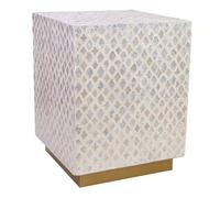 Taburete de madera y capiz beige 35x35x45h cm