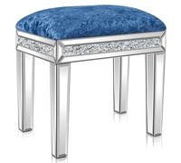 Taburete de maquillaje con efecto espejo de terciopelo rosa caliente - Elegante taburete para dormitorio y sala de estar, ideal para mesas de maquillaje glamurosas, medidas 45,7 x 35,56 x 50,8 cm