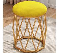 Taburete de maquillaje de terciopelo amarillo de lujo con patas de metal para sala de estar, dormitorio o tienda de belleza