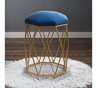 Taburete de maquillaje de terciopelo azul con patas de metal y almohadilla antideslizante, asiento de lujo para sala de estar, dormitorio o tienda de belleza