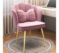 Taburete de maquillaje de terciopelo con respaldo, almohadilla acolchada suave, cómoda silla de pétalos de mediados de siglo para mujeres y niñas, dormitorio de terciopelo rosa, patas doradas