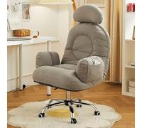 Taburete de maquillaje ergonómico ajustable, silla giratoria con ruedas, algodón y lino gris claro, perfecto para salón y vestidor, altura e inclinación ajustables