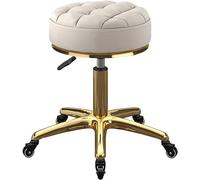 Taburete de maquillaje giratorio redondo moderno con ruedas para mostrador de salón de belleza, metal, titanio, acabado dorado, opción de color blanco