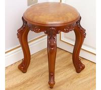Taburete de maquillaje redondo tapizado vintage de 17 pulgadas con patas talladas, capacidad de 240 libras, silla de tocador marrón claro para dormitorio, perfecta para tocador, talla única