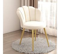Taburete de maquillaje, Silla de tocador con respaldo, silla de sala de estar en forma de concha con patas de metal dorado, asiento de tela acolchado, para sala de estar/vestidor/dormitorio/oficina (
