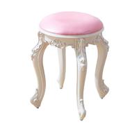 Taburete de maquillaje vintage de piel sintética rosa, 43 cm de altura, silla de tocador de estilo escandinavo, otomana tapizada compacta para sala de estar y dormitorio, patas plateadas