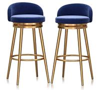 Taburete De Metal con Respaldo Giratorio, 2 Piezas, Hogar, Cocina, Comedor, Mostrador, Oficina, Recepción, Taburete De Bar, Asiento De Terciopelo Y Marco Dorado con Reposapiés(Size:65 cm,Color:Azul)