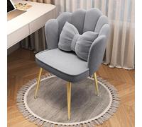 Taburete de oficina de terciopelo de mediados de siglo con respaldo y almohadilla acolchada suave para sentarse cómodamente en gris, ideal para dormitorio de mujeres y niñas (tamaño de patas doradas: