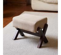Taburete de pie multiusos, puf otomano con cojín de espuma gruesa, diseño de tela de lino para dormitorio, sala de estar y cocina